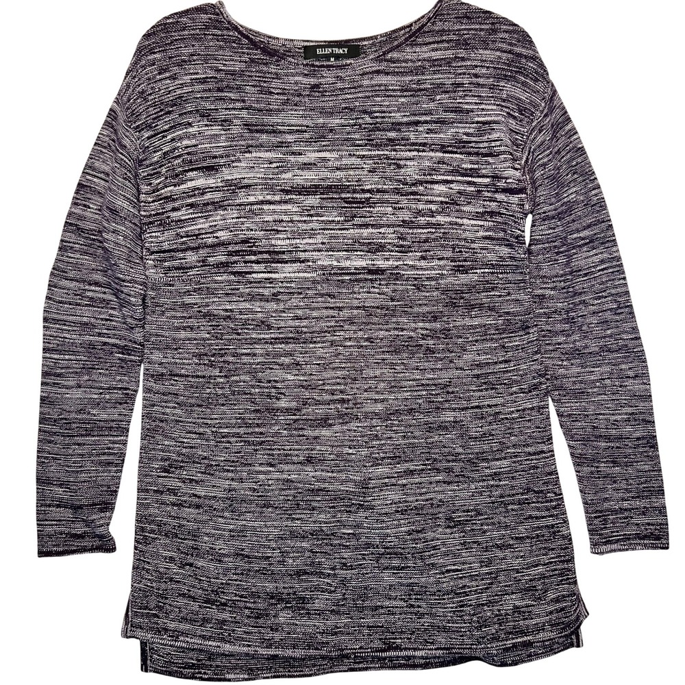 Ellen Tracy Bordeaux Ivory Space Dye Knit Sweater‎ Crew Neck Long Sleeve Size M
